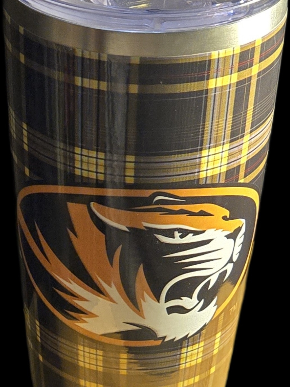Plaid Missouri Tiger Logo Insulated Tumbler - Yellow and Black Plaid 20oz NWT!